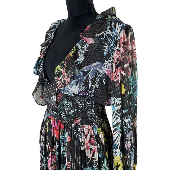 Rococo Sand Maxi Dress V-Neck Ruffles Black Long Sleeve Handmade Size Medium - Picture 8 of 10